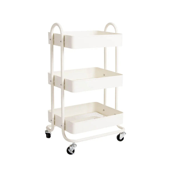 3 Tiers Kitchen Trolley Cart Steel Storage Rack Shelf Organiser Wheels White Deals499