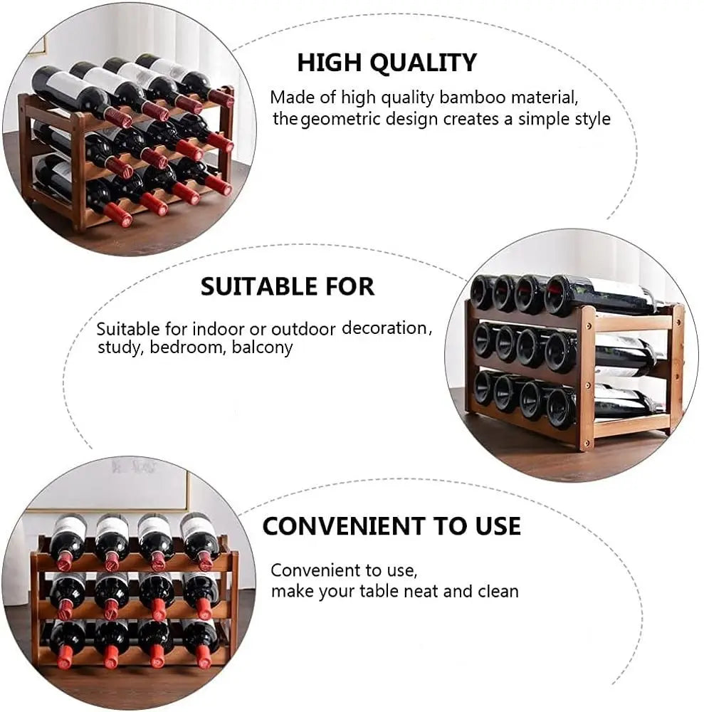 3-layer Bamboo Wine Storage Rack (12 bottles) Deals499