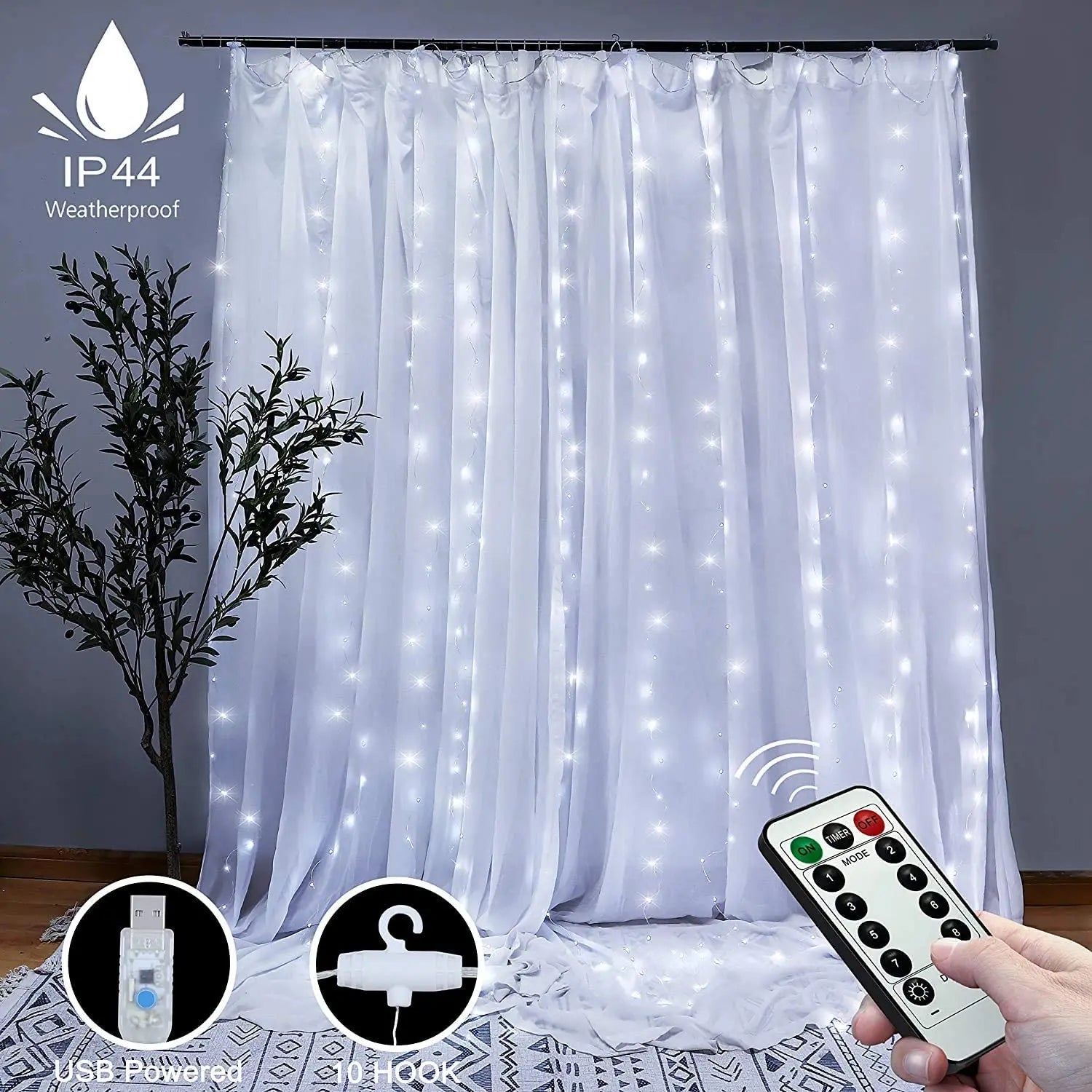 300 LEDs Window Curtain Fairy Lights 8 Modes and Remote Control for Bedroom (Cool White, 300 x 300cm) Deals499