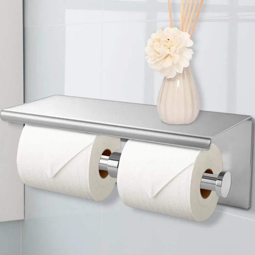 304 Stainless Steel Double Toilet Paper Rool Holder Strong Hook Bathroom Deals499
