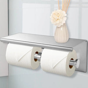 304 Stainless Steel Double Toilet Paper Rool Holder Strong Hook Bathroom Deals499