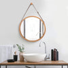 CARLA HOME Hanging Round Wall Mirror 38 cm - Solid Bamboo Frame and Adjustable Leather Strap for Bathroom and Bedroom Deals499