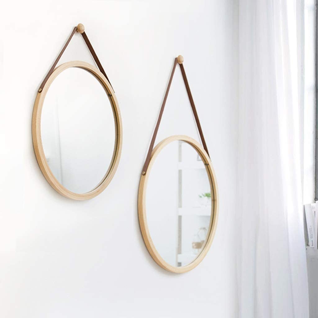 CARLA HOME Hanging Round Wall Mirror 45 cm - Solid Bamboo Frame and Adjustable Leather Strap for Bathroom and Bedroom Deals499
