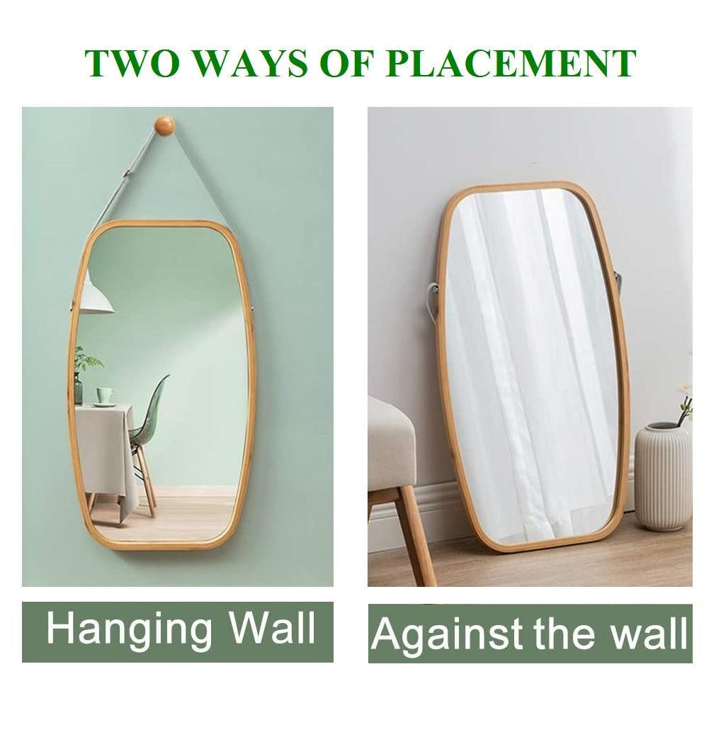CARLA HOME Hanging Full LengthWall Mirror - Solid Bamboo Frame and Adjustable Leather Strap for Bathroom and Bedroom Deals499