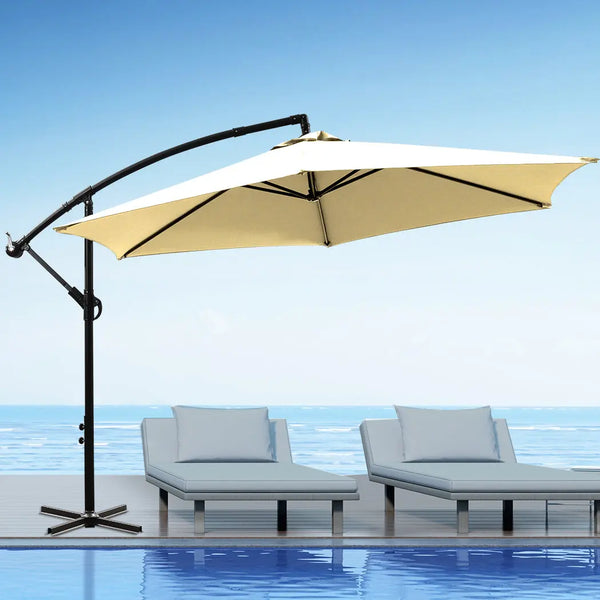 3M Outdoor Umbrella Cantilever Cover Garden Patio Beach Umbrellas Crank Beige Deals499