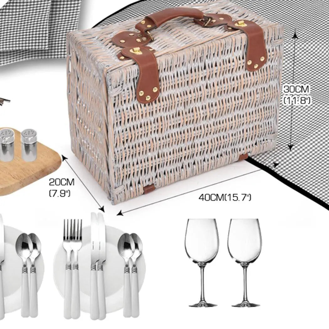 4 Person Picnic Basket Baskets Set Outdoor Blanket Deluxe Wicker Gift Storage Deals499