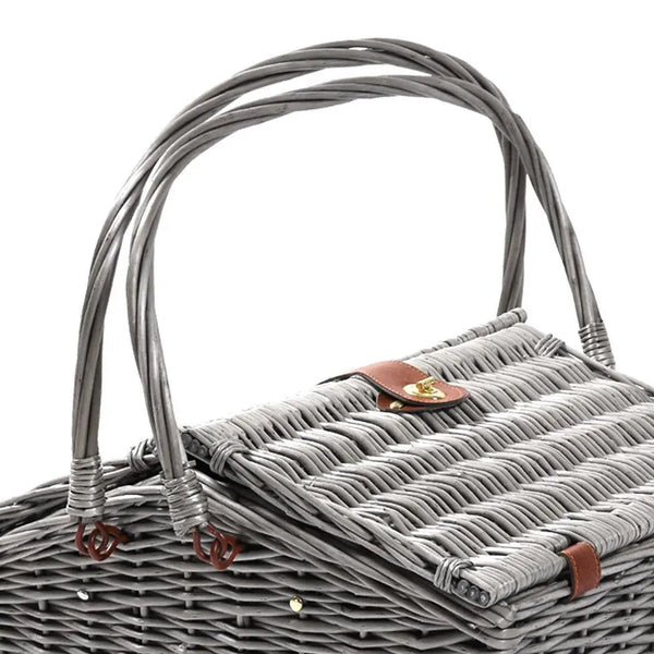 4 Person Picnic Basket Baskets Set Outdoor Blanket Wicker Deluxe Folding Handle Deals499