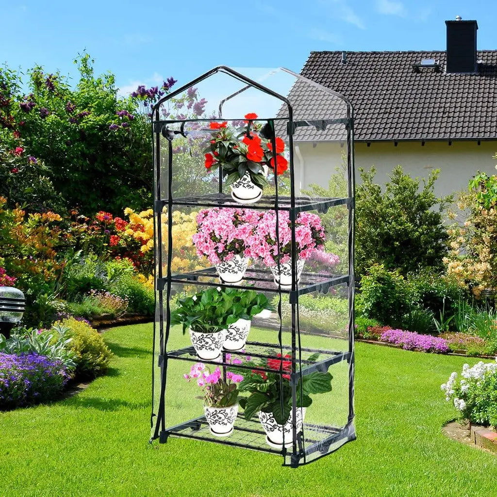 4 Tier Mini Greenhouse Garden Shed PVC Cover Film Frame Tunnel Plant Green House Deals499