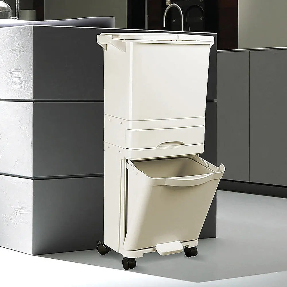 42L Rubbish Bin Waste Trash Can Pedal Recycling Kitchen Wheel 2 Compartment Deals499
