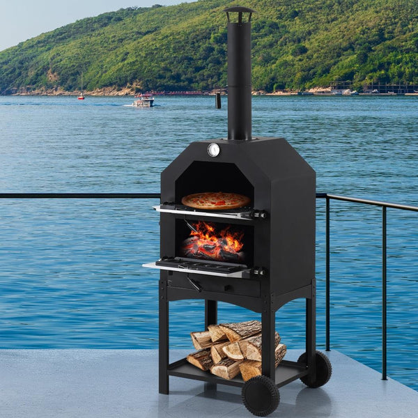 3in1 Charcoal BBQ Grill Steel Pizza Oven Smoker Outdoor Portable Barbecue Camp Deals499