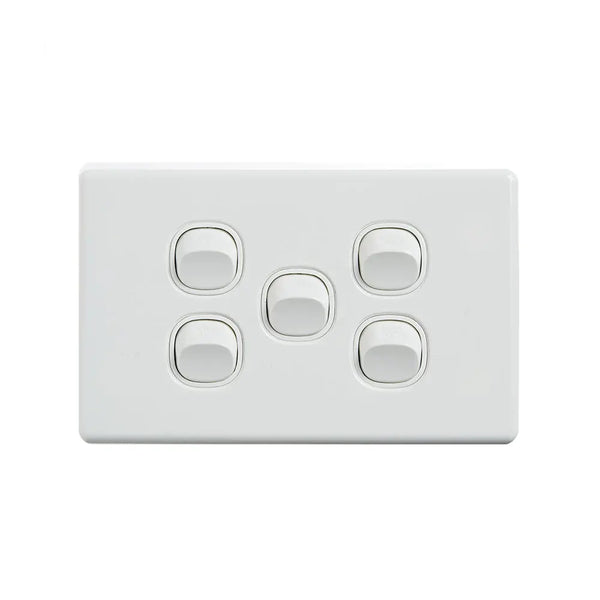 4C | Elegant Wall Switch 5 Gang 250V 16A - Horizontal - 10 Pack with 10 FREE C-Clips Deals499