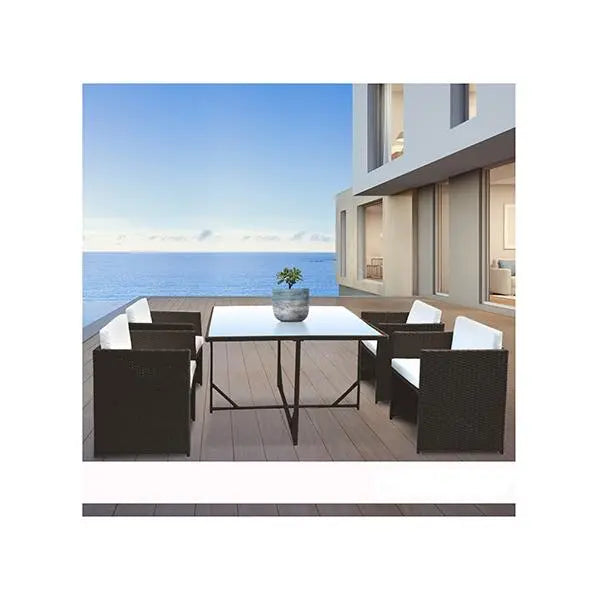5 Piece Outdoor Dining Table Set Rattan Table Chairs Garden Amethyst Hera