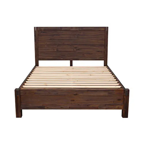 5 Pieces Bedroom Suite in Solid Wood Veneered Acacia Construction Timber Slat King Size Chocolate Colour Bed, Bedside Table , Tallboy & Dresser Deals499