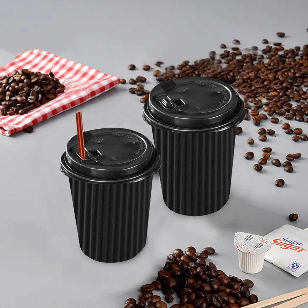 50 Pcs 8oz Disposable Takeaway Coffee Paper Cups Triple Wall Take Away w Lids Deals499
