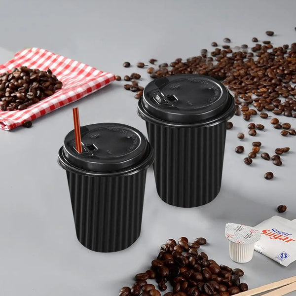 50 Pcs 8oz Disposable Takeaway Coffee Paper Cups Triple Wall Take Away w Lids Deals499
