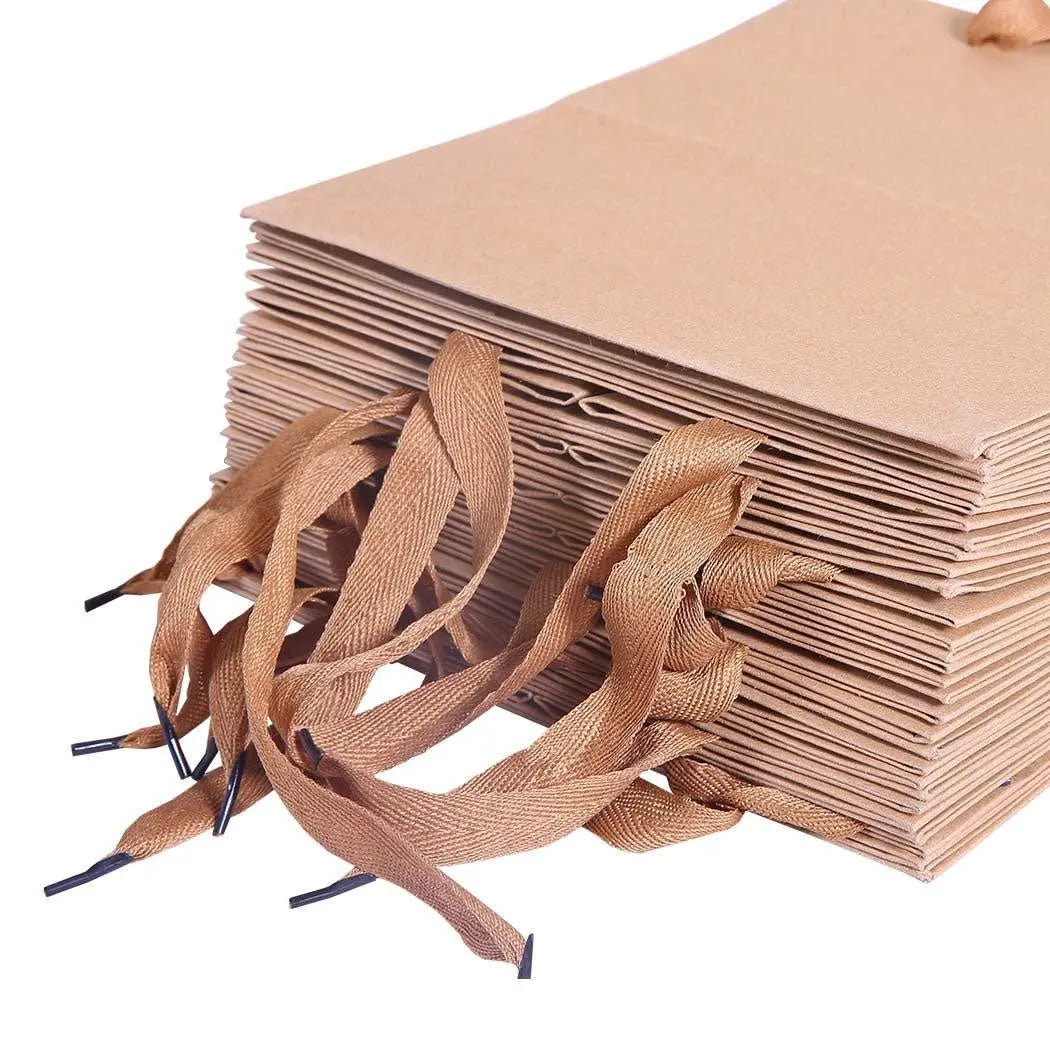 50x Brown Paper Bag Kraft Eco Recyclable Gift Carry Shopping Retail Bags Handles Deals499
