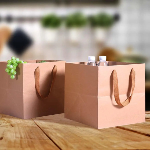 50x Brown Paper Bag Kraft Eco Recyclable Gift Carry Shopping Retail Bags Handles Deals499
