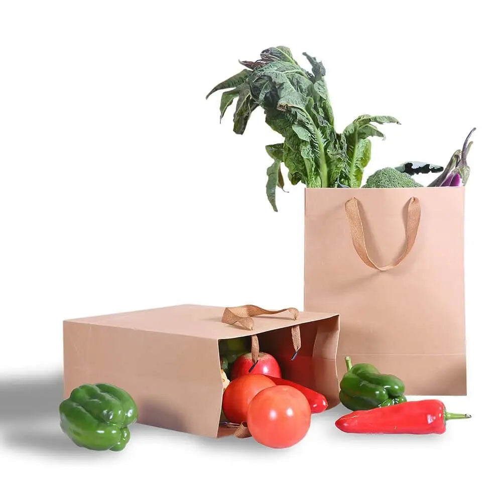 50x Brown Paper Bag Kraft Eco Recyclable Gift Carry Shopping Retail Bags Handles Deals499