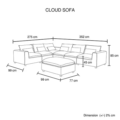 6 Seater Cloud Sectional Sofa in Belfast Fabric Grey Living Room Couch with Ottoman Deals499