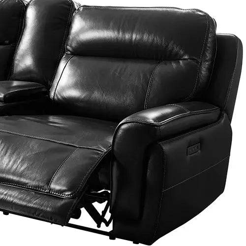 6 Seater Corner Sofa with Genuine Leather Black Armless Recliners Straight Console Lounge Set for Living Room Deals499