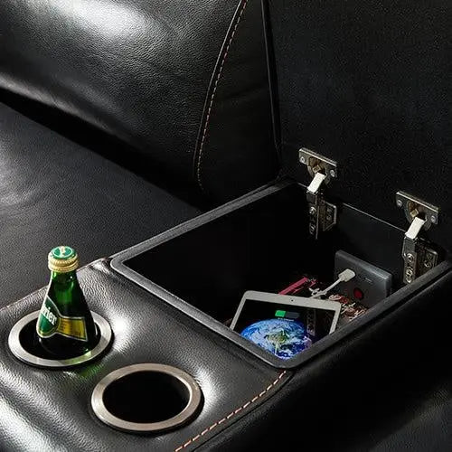 6 Seater Corner Sofa with Genuine Leather Black Armless Recliners Straight Console Lounge Set for Living Room Deals499