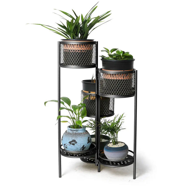 6 Tier Plant Stand Swivel Outdoor Indoor Metal Stands Flower Shelf Rack Garden Black Deals499