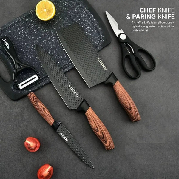 6 pieces Kitchen Knife Set Everich Chef Knives Stainless Steel Nonstick Scissor Cutting Board Deals499