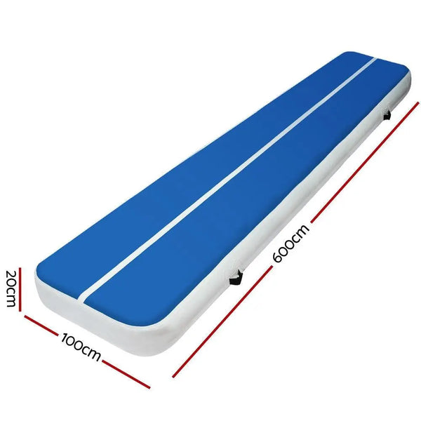 6m x 1m Inflatable Air Track Mat 20cm Thick Gymnastic Tumbling Blue And White Deals499