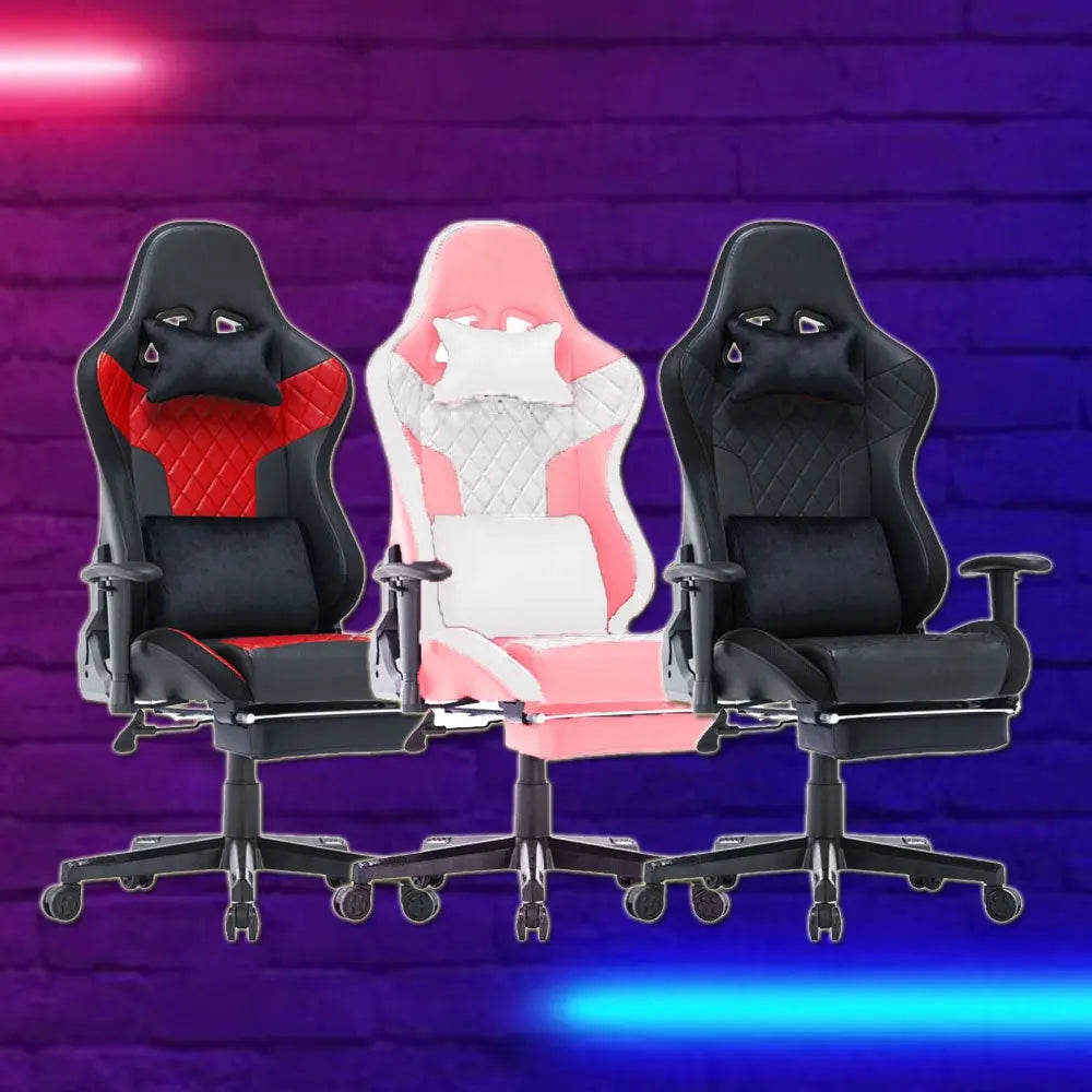7 RGB Lights Bluetooth Speaker Gaming Chair Ergonomic Racing chair 165° Reclining Gaming Seat 4D Armrest Footrest Black Red Deals499