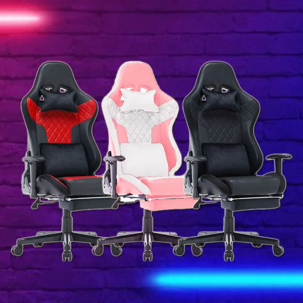 7 RGB Lights Bluetooth Speaker Gaming Chair Ergonomic Racing chair 165° Reclining Gaming Seat 4D Armrest Footrest Pink White Deals499