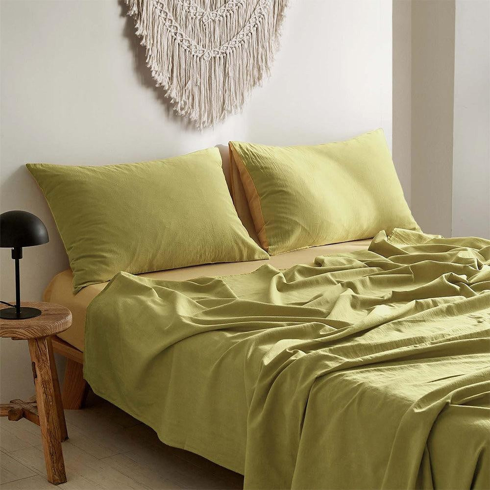 Cosy Club Sheet Set Bed Sheets Set King Flat Cover Pillow Case Yellow Deals499