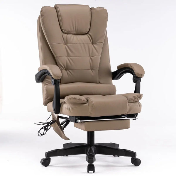 8 Point Massage Chair Executive Office Computer Seat Footrest Recliner Pu Leather Khaki Deals499