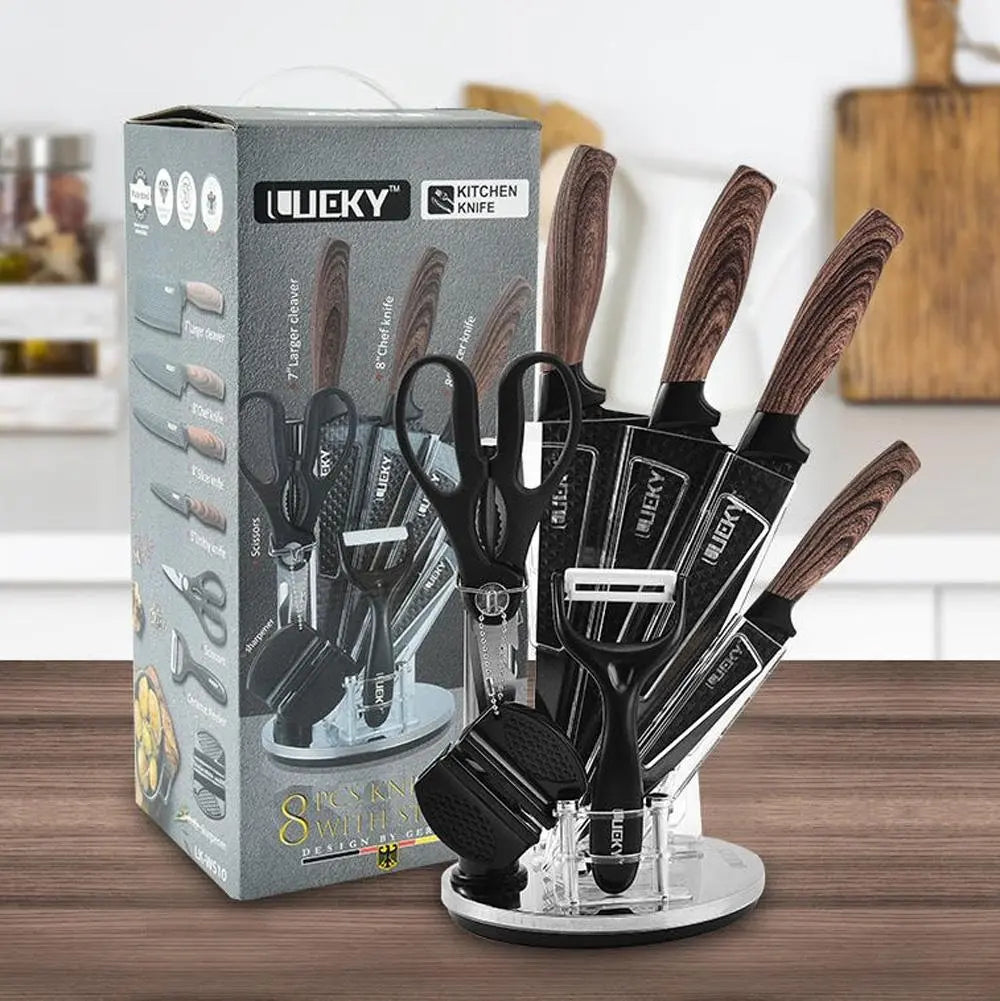 8 pieces Kitchen Knife Set Everich Chef Sharpener Knives Stainless Steel Nonstick Scissor Gift Deals499