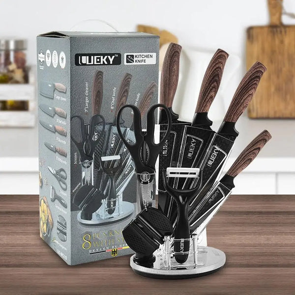 8 pieces Kitchen Knife Set Everich Chef Sharpener Knives Stainless Steel Nonstick Scissor Gift Deals499