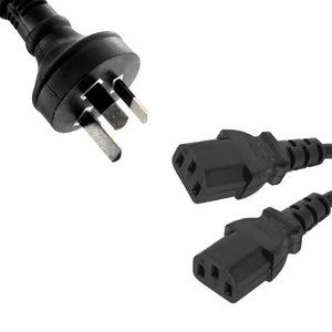 8WARE 2m 10amp Y Split Power Cable with AU/NZ 3-pin Male Plug 2xIEC F C13 Socket & Cord for PC & Monitor to Wall Power Socket ~CBPOWERY 8WARE