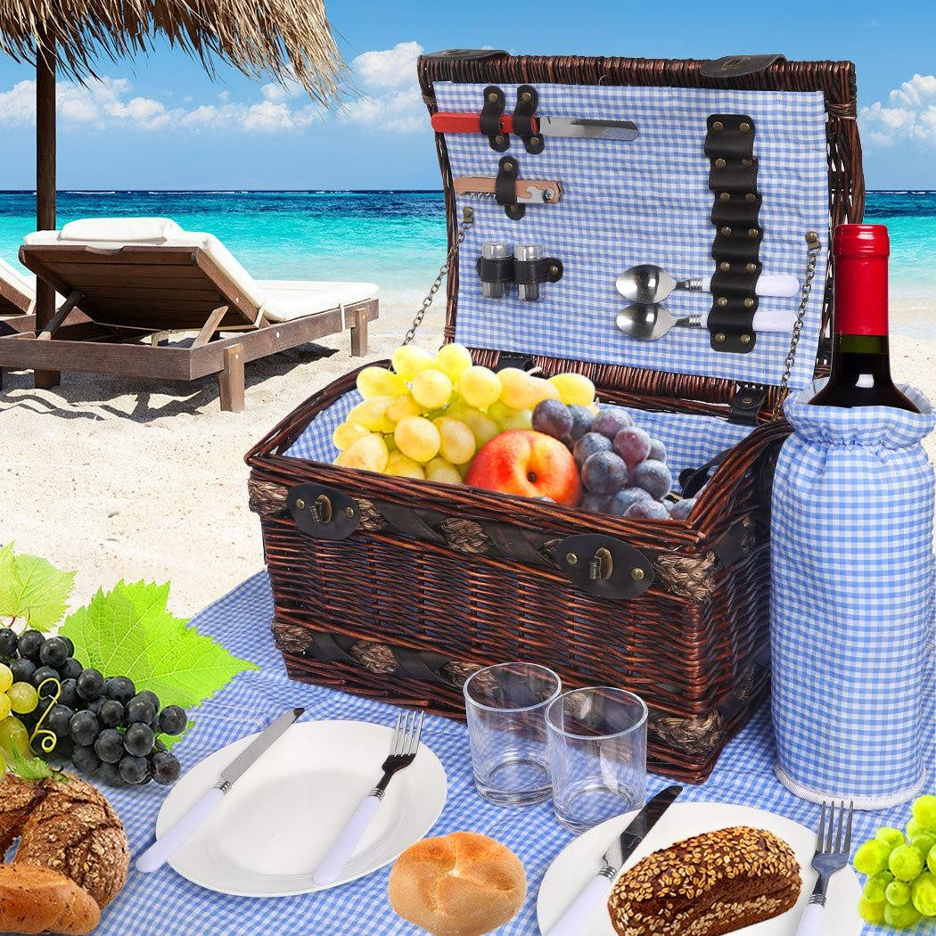 Picnic Basket Set 2 Person Willow Baskets Deluxe Outdoor Travel Camping Blanket Deals499