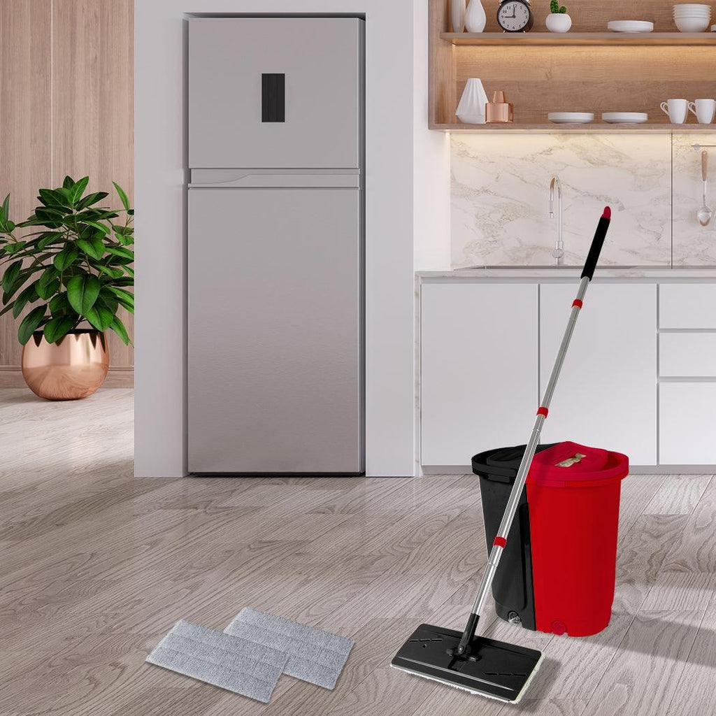 Flat Mop Bucket Floor Cleaner Set Stainless Steel Wet Dry Microfiber Mop Heads Deals499