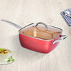 Saucepan Set Frying Pan Non Stick Deep Fry Steamer Lid Stainless Steel Handle Red Deals499