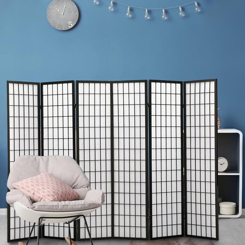 Levede 6 Panel Free Standing Foldable  Room Divider Privacy Screen Black Frame Deals499