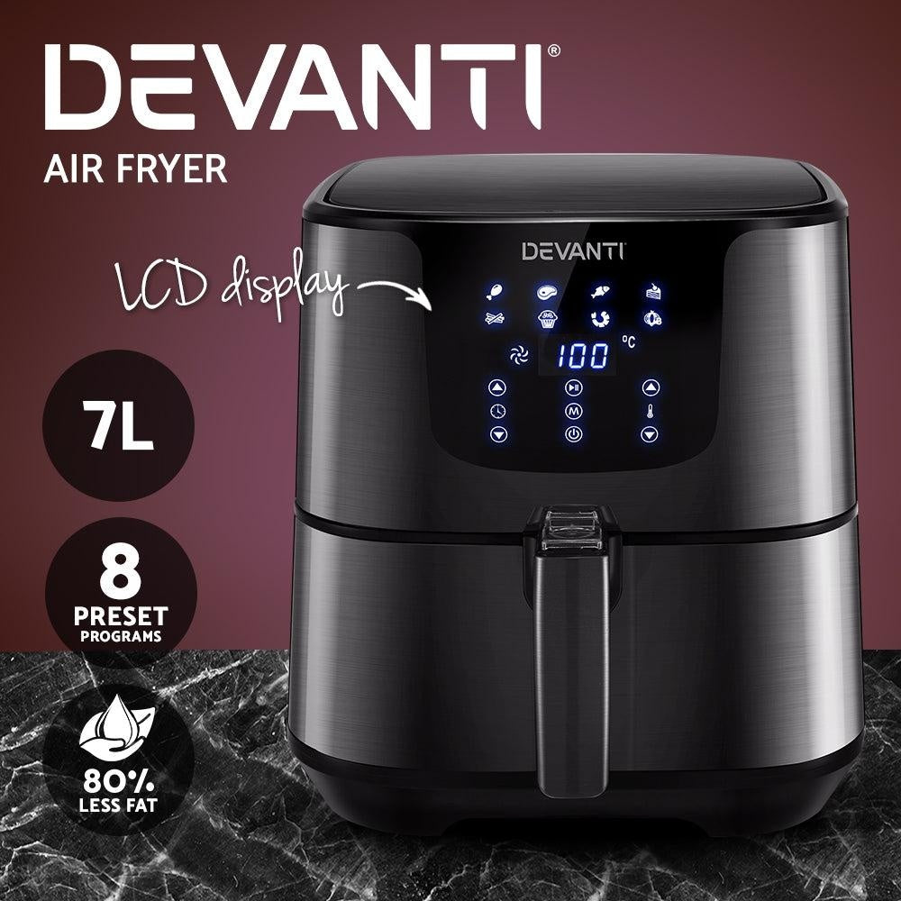 Devanti Air Fryer 7L LCD Fryers Oven Airfryer Kitchen Healthy Cooker Stainless Steel Deals499