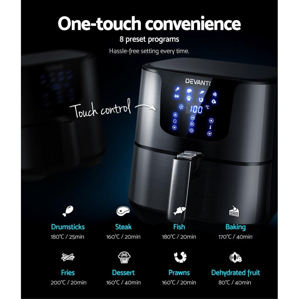 Devanti Air Fryer 7L LCD Fryers Oven Airfryer Kitchen Healthy Cooker Stainless Steel Deals499