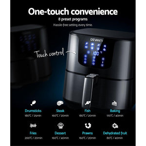 Devanti Air Fryer 7L LCD Fryers Oven Airfryer Kitchen Healthy Cooker Stainless Steel Deals499