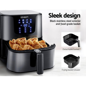 Devanti Air Fryer 7L LCD Fryers Oven Airfryer Kitchen Healthy Cooker Stainless Steel Deals499