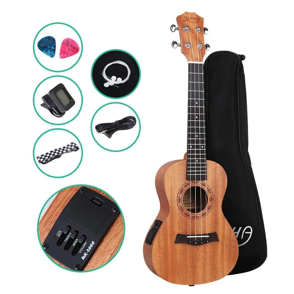 ALPHA 23 Inch Concert Ukulele Electric Mahogany Ukeleles Uke Hawaii Guitar with EQ Deals499
