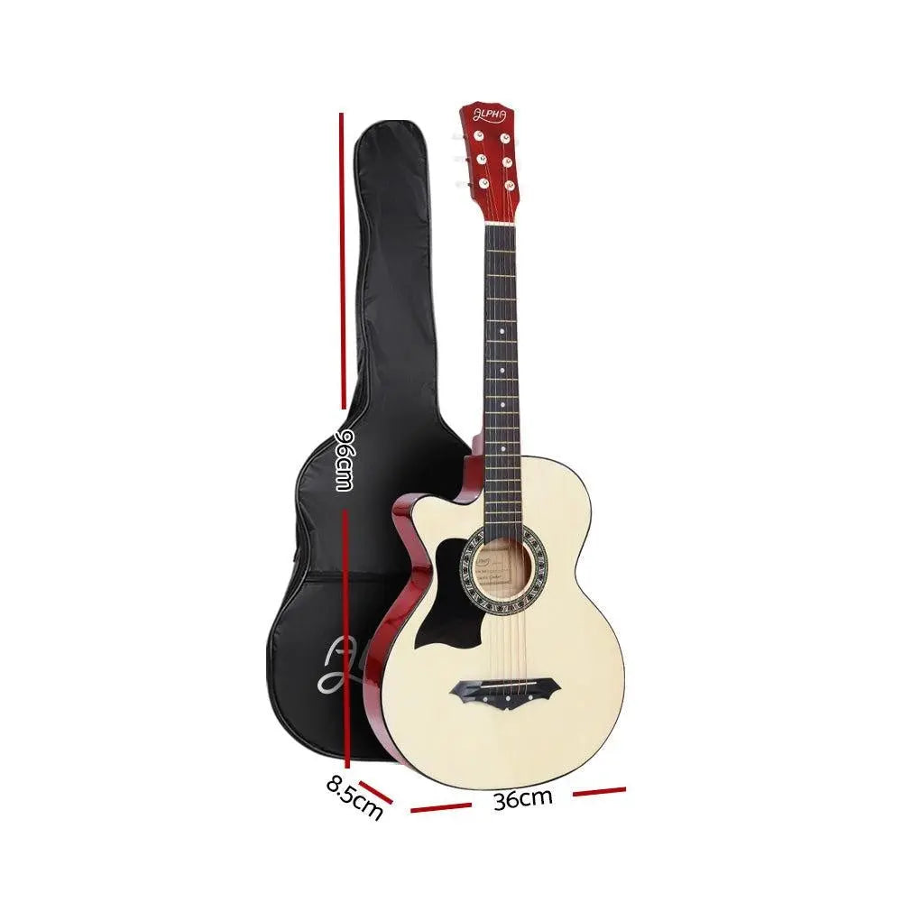 ALPHA 38 Inch Wooden Acoustic Guitar Left handed - Natural Wood Deals499
