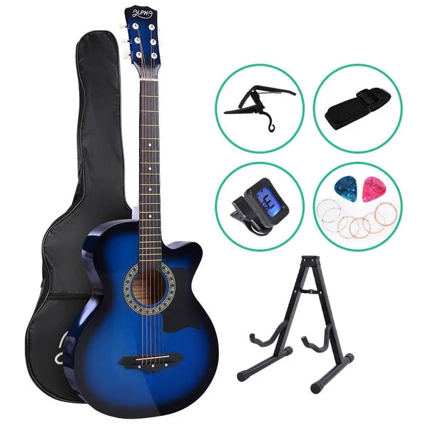ALPHA 38 Inch Wooden Acoustic Guitar with Accessories set Blue Deals499