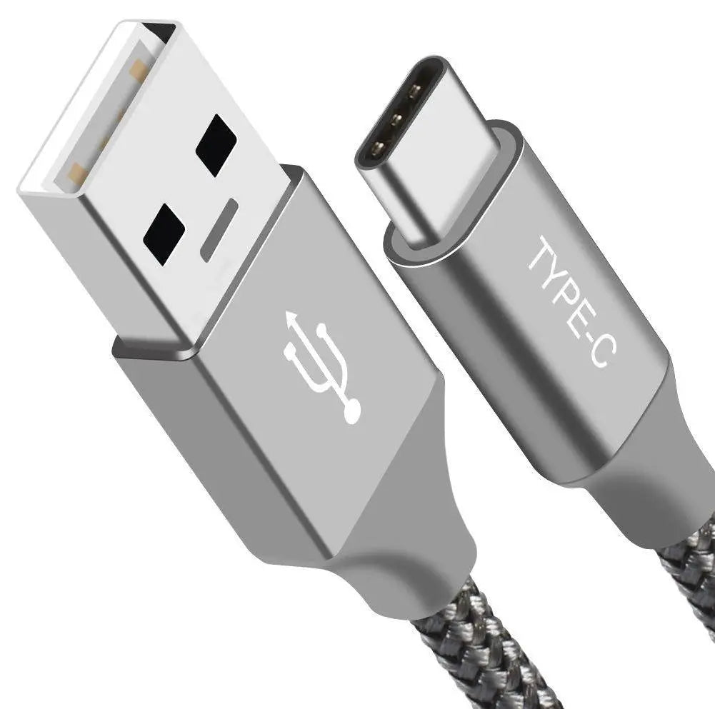 ASTROTEK 1m USB-C 3.1 Type-C Data Sync Charger Cable Silver Strong Braided Heavy Duty Fast Charging for Samsung Galaxy Note 8 S8 Plus LG Google Macboo ASTROTEK