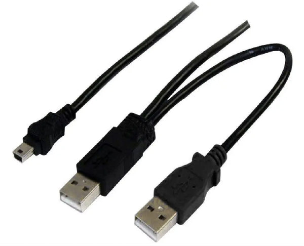 ASTROTEK USB 2.0 Y Splitter Cable - Type A Male to Mini B 5 pins 1m + USB Type A Male 2m Black Colour Power Adapter Hub Charging ASTROTEK