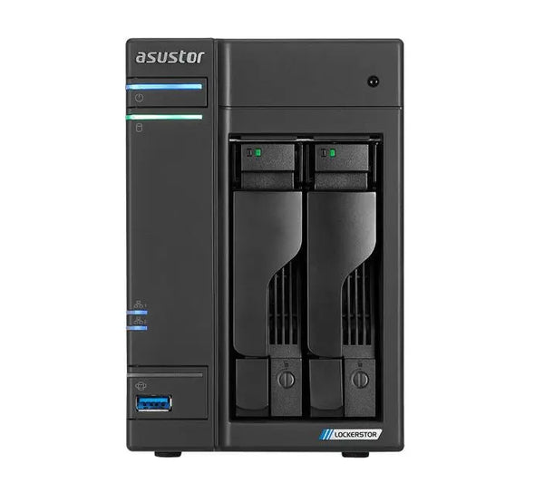 ASUSTOR AS6602T 2 Bay NAS Intel Celeron J4125 2.0GHz 4GB DDR4 8GB eMMC 2xGbE HDMI 3xUSB3 2xeSATA 2xGbE WoL S/PDF Windows Mac OS Linux 24/7 Mobile App ASUSTOR