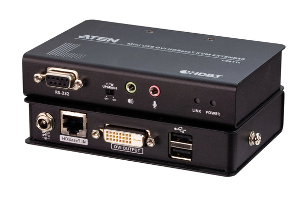 ATEN CE611-AT-U-V DVI HDBaseT Mini KVM Extender, extends USB Keyboard and mouse with DVI video up to 1920 x 1200 @ 100m (Cat 6a), 2 USB 2.0 ports, ATEN